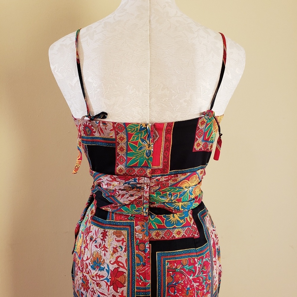 Vintage Floral Patchwork Midi Dress in Black, Red, Yellow, Green - Picture 3 of 8